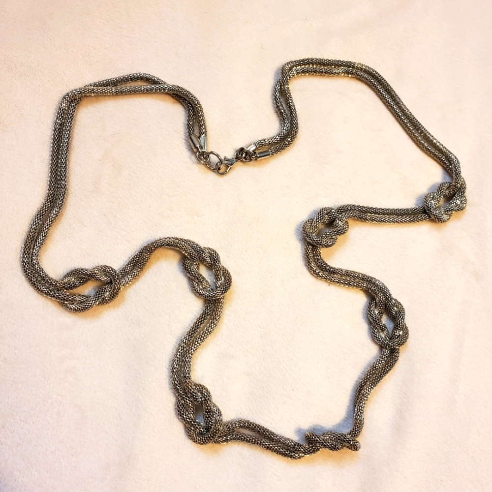 Vintage Long Silver Knot Necklace.